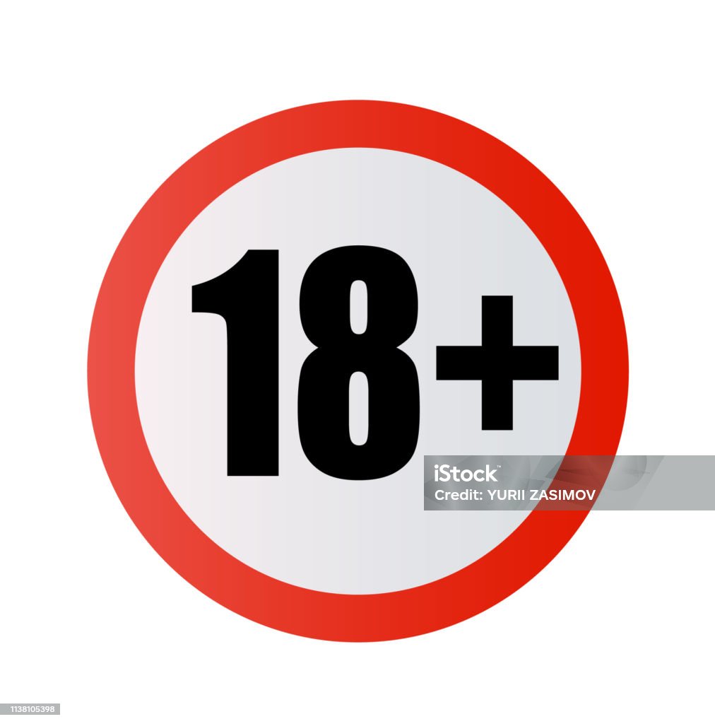 Under 18 years prohibition sign. adults only. Number eighteen in red crossed circle. symbols isolated on white background Under 18 years prohibition sign. adults only. Number eighteen in red crossed circle. symbols isolated on white background. Vector illustration 10 eps. 18-19 Years stock vector