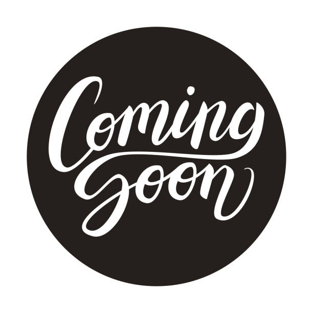 Coming soon calligraphic lettering text composition isolated on white, vector illustration