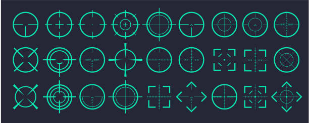 ilustrações de stock, clip art, desenhos animados e ícones de target aim and aiming to bullseye signs symbol. creative vector illustration of crosshairs icon set isolated on transparent background. art design. abstract concept graphic games shooters element - rifle shooting target shooting hunting