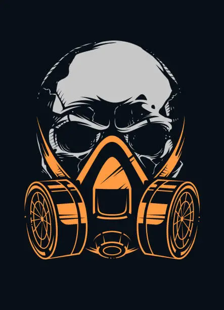 Vector illustration of Skull with Respirator on Black Background