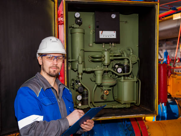 istock Fire Alarm controller, Fire notifier, Anti fire.System ready In the event of a fire. engineer checks the fire safety system 1138107904