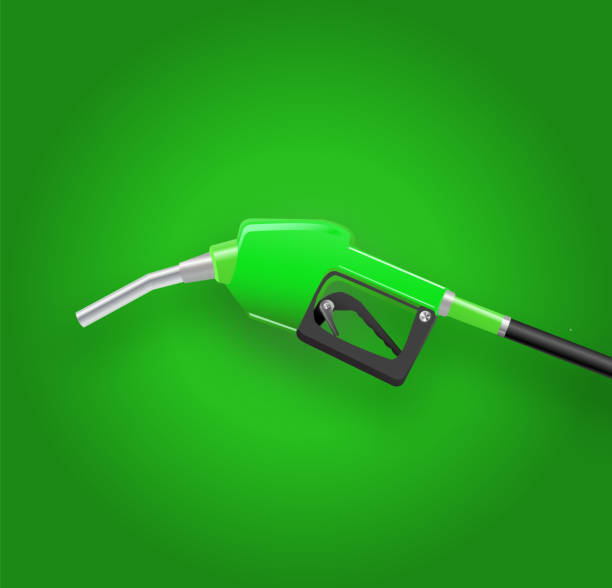 schießpistole. gasbetankungsdüse, benzinpumpe 3d render. fuel vektorillustration. - gas station isometric gasoline fuel pump stock-grafiken, -clipart, -cartoons und -symbole