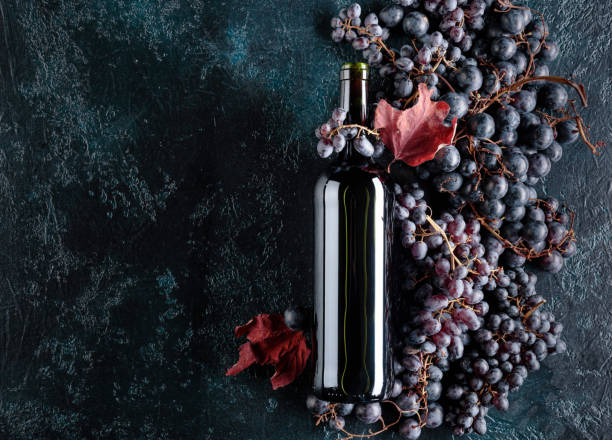 istock Bottle of red wine and grapes. 1138108453