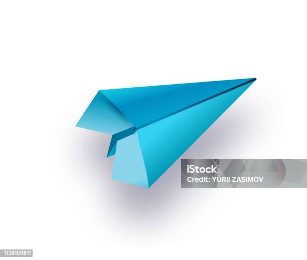 Flat Lay Of Blue Paper Plane And Blank Paper On Pastel White Color Background Stock Illustration - Download Image Now