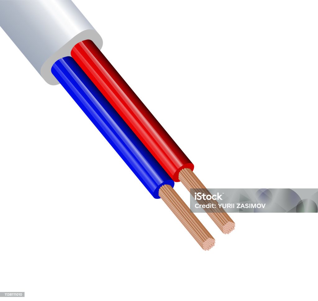 Two Color Copper Wire Flexible Twowire Electrical Copper Cable Isolated On White Background ...
