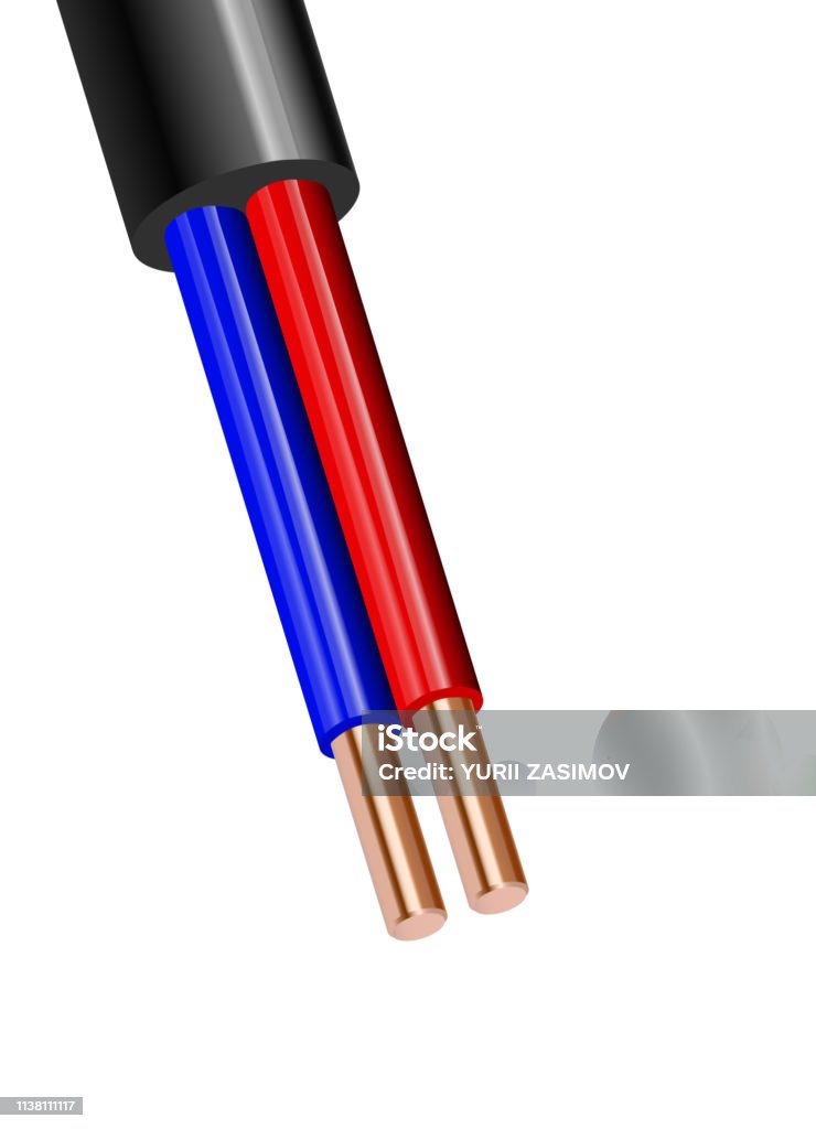 Two Color Copper Wire Flexible Twowire Electrical Copper Cable Isolated On White Background ...