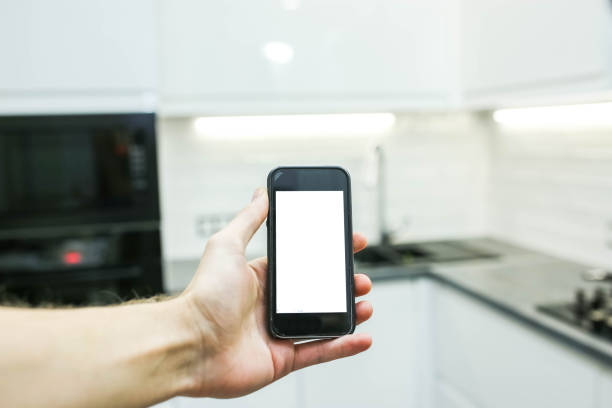 istock control of home electrical appliances through a smartphone. White screen 1138111231