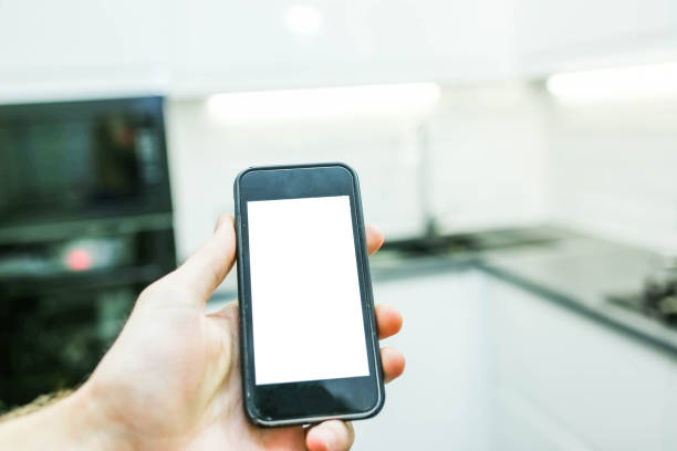 istock control of home electrical appliances through a smartphone. White screen 1138111260
