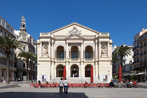 Toulon, France - March 24 2019: The Toulon Opera (French: L'Opéra de Toulon), inaugurated on 1 October 1862, is the second-largest opera house in France, after the Palais Garnier in Paris, although it opened thirteen years before the Garnier.