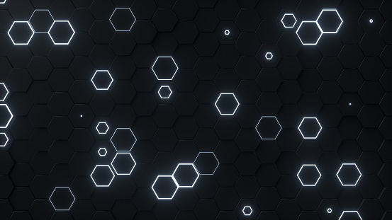 Glowing futuristic hexagonal pattern. Computer generated graphics. 3D render