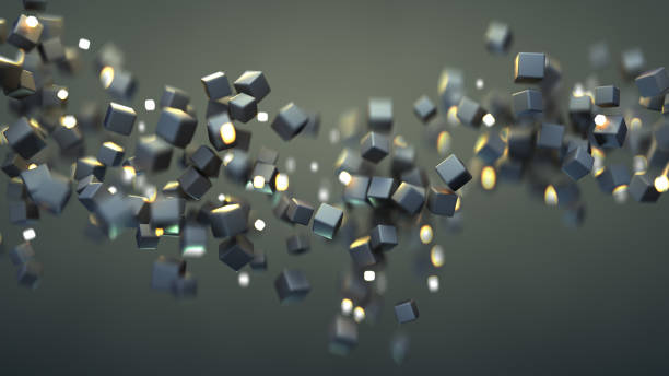 istock Black and glowing cubes are flying spirally 3D render illustration 1138112158