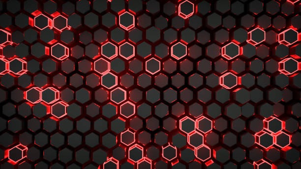istock Wall of glowing red hexagons 3D render illustration 1138112261