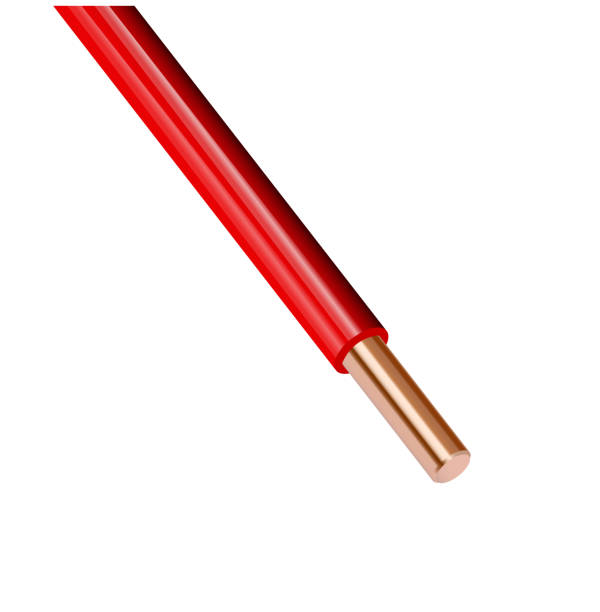 Flexible electrical copper cable isolated on white background. cable with red colored insulation. Close-up section. Power wire. Flexible electrical copper cable isolated on white background. cable with red colored insulation. Close-up section. Power wire. Vector illustration 10 eps stranded stock illustrations