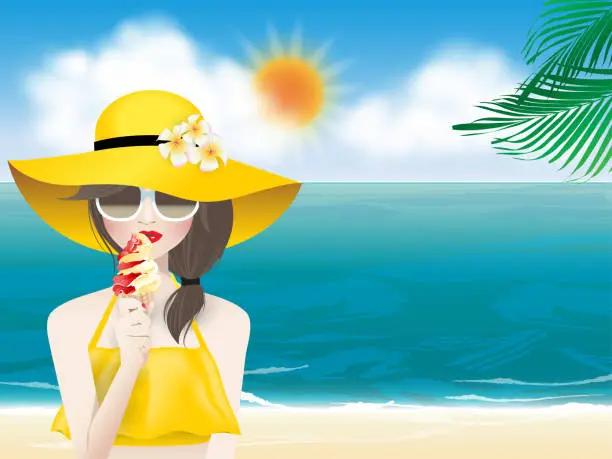 Vector illustration of woman in summer