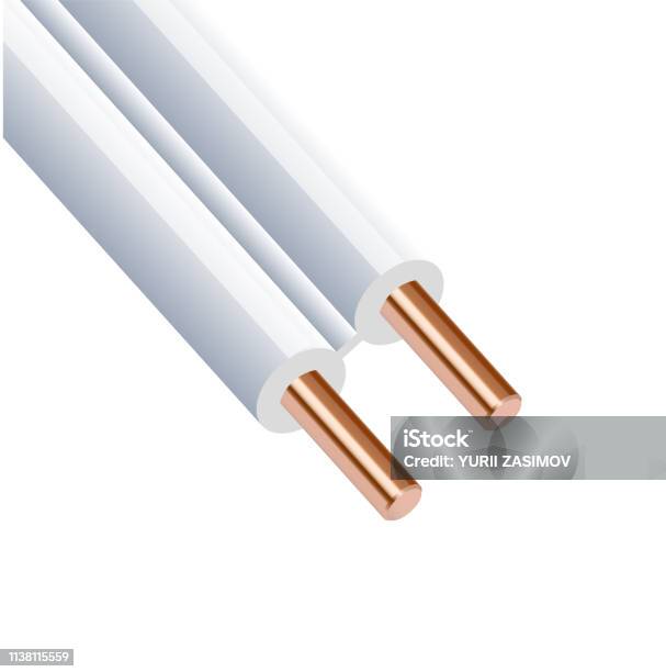 Two Color Copper Wire Flexible Twowire Electrical Copper Cable Isolated On White Background ...