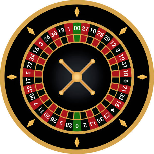ilustraciones, imágenes clip art, dibujos animados e iconos de stock de casino de la ruleta americana vector negro y oro - roulette wheel