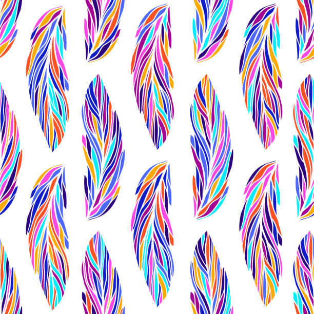Colorful exotic bird feathers seamless vector pattern. vector art illustration
