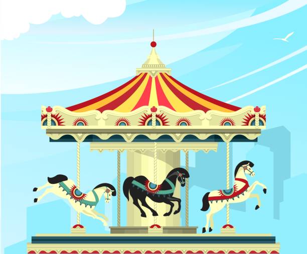 карусель парка развлечений - carnival park clip art wheel stock illustrations