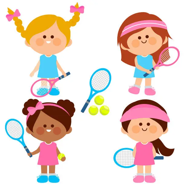 Vector illustration of Girl tennis players