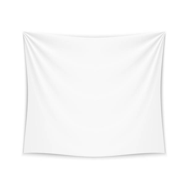 Textile banner Empty mockup white textile banner with folds. Isolated vector illustration on white background. hanging fabric stock illustrations