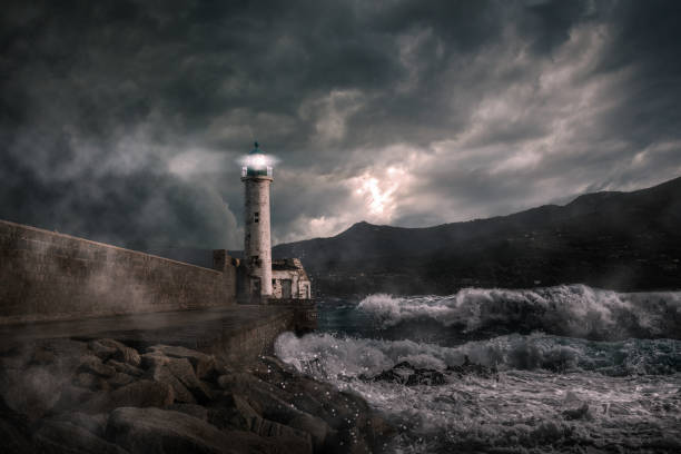 A lighthouse in the fog