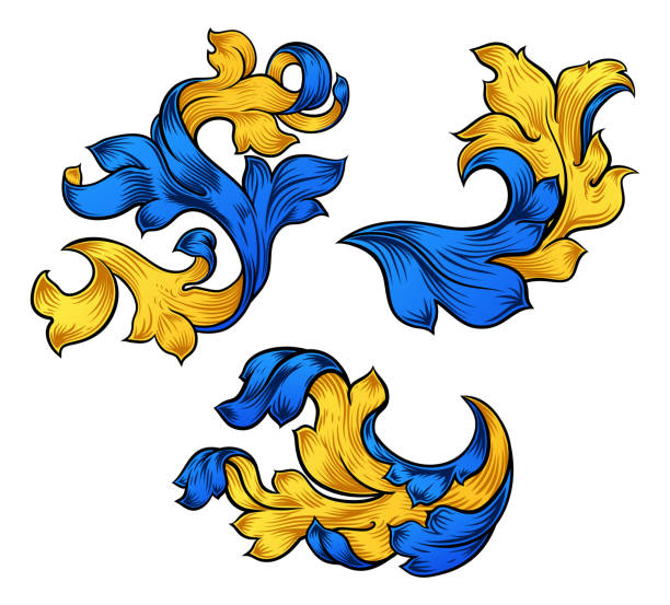 ilustrações, clipart, desenhos animados e ícones de conjunto de design floral filigrana padrão scroll - flourishes tattoo scroll ornate