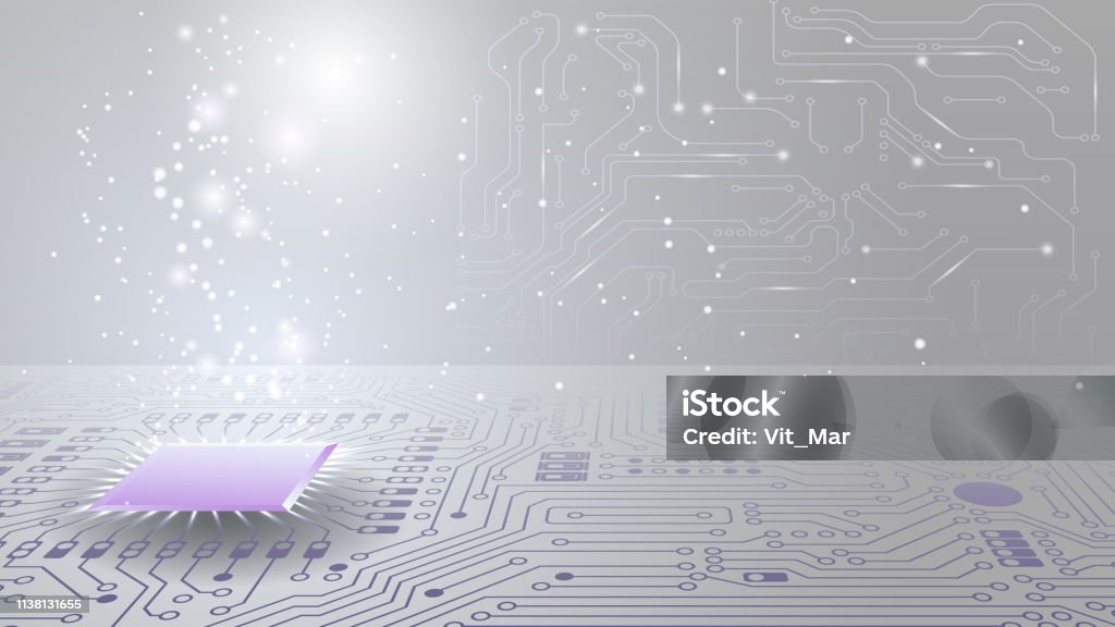 Computer Science Pic. Grey Light Gray Technological Background Chips With Binary Code Computer ...