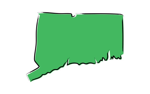 ilustrações, clipart, desenhos animados e ícones de mapa verde estilizado do esboço de connecticut - map cartography connecticut drawing