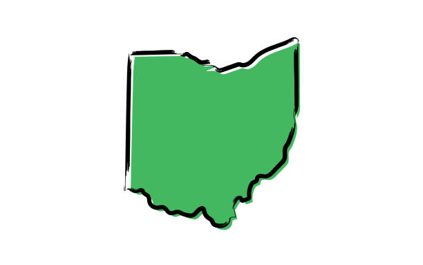 Stylized green sketch map of Ohio Stylized green sketch map of Ohio illustration vector ohio symbols stock illustrations