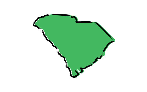 стилизованная зеленая карта эскиза южной каролины - south carolina stock illustrations
