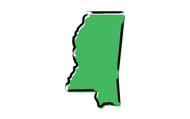 Stylized green sketch map of Mississippi Stylized green sketch map of Mississippi illustration vector mississippi stock illustrations