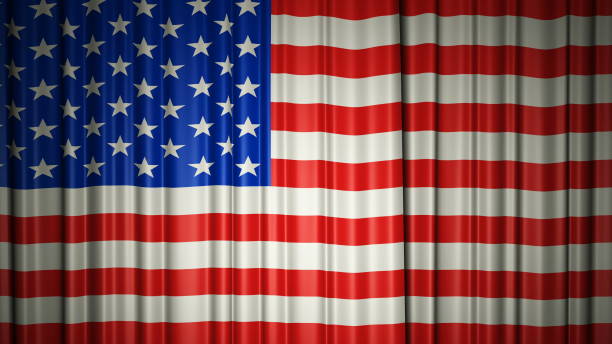 USA flag silk curtain on stage. 3D illustration