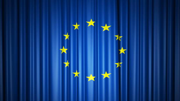 istock EU flag silk curtain on stage. 3D illustration 1138133207