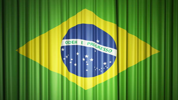 rideau de soie drapeau du brésil sur scène. illustration 3d - closing ceremony photos et images de collection
