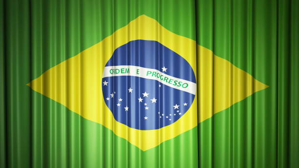 Brazil flag silk curtain on stage. 3D illustration