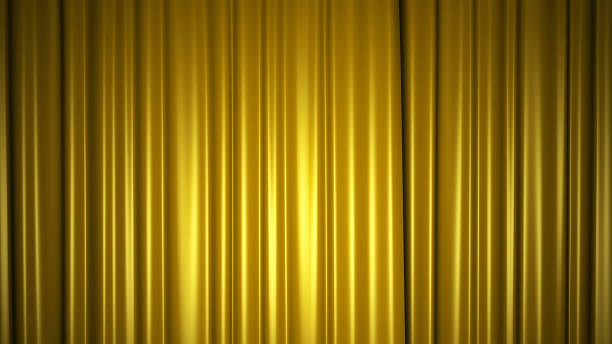 istock Golden silk curtain on stage. 3D illustration 1138133216