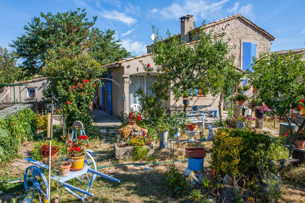 Provence,France, 30 July 2009:A beautiful garden of a house in Provence