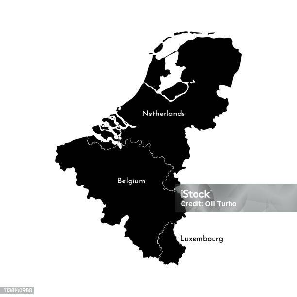 Vector Illustration With Simplified Map Of European Benelux States Black Silhouettes Stock Illustration - Download Image Now