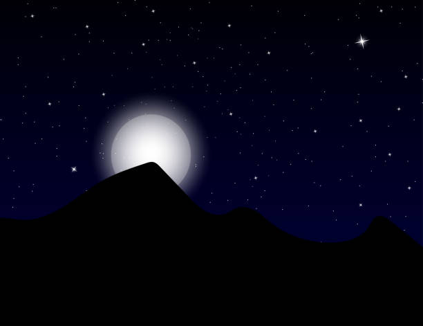istock Beautiful Stars sky with mountains and full moon. Beautiful landscape. Vector illustration 1138141826