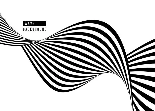 Vector illustration of Stripe wave background design with black and white lines. 3d optical op art. Vector illustration