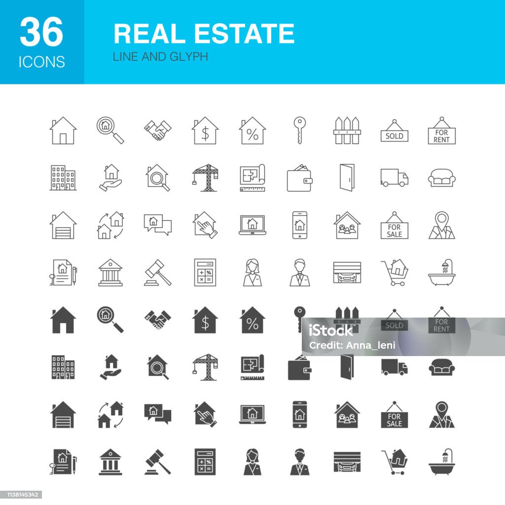 Real Estate Line Web Glyph Icons Real Estate Line Web Glyph Icons. Vector Illustration of Business Outline and Solid Symbols. Icon Symbol stock vector