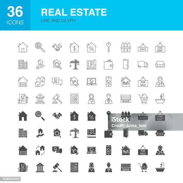 Real Estate Line Web Glyph Icons Stock Illustration - Download Image Now - Icon Symbol, Real Estate, Solid