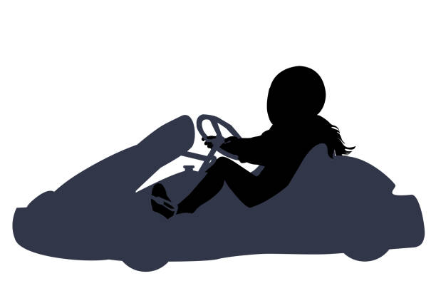 ilustraciones, imágenes clip art, dibujos animados e iconos de stock de corredor aislado go kart chica en fondo blanco - sport go cart go carting sports race