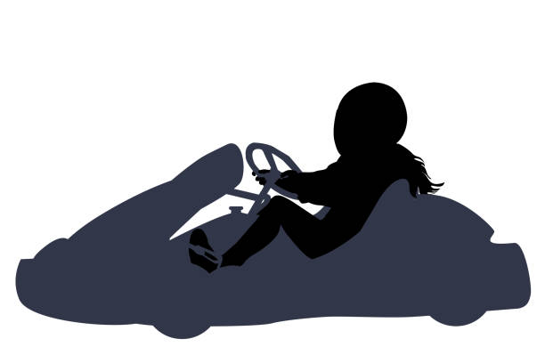 Isolated go kart girl racer on white background Isolated silhouette of a go kart girl racer on white background extreem weer stock illustrations