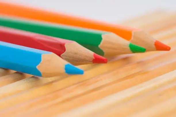 colorful and wooden pencils heap