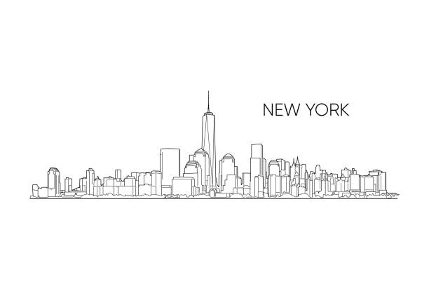 New York vector panorama, hand drawn line art illustration. New York vector panorama, hand drawn line art illustration. Black outlines on white background. New York city, United States of America new york stock illustrations