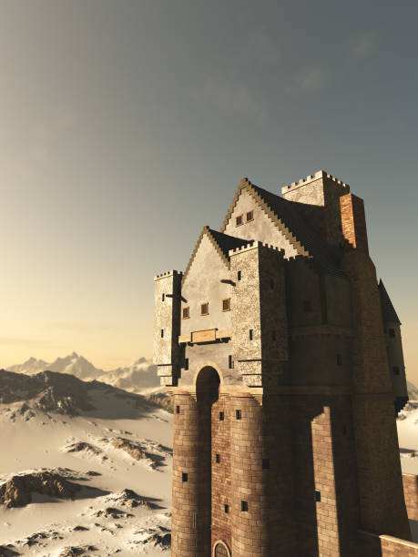 istock Medieval Tower House Castle on a Hill at Sunset 1138147077