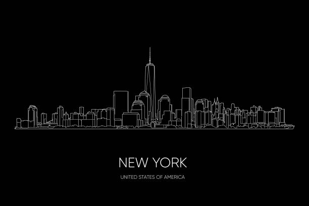 ilustraciones, imágenes clip art, dibujos animados e iconos de stock de panorama vectorial de nueva york, ilustración artística de líneas dibujadas a mano. - manhattan