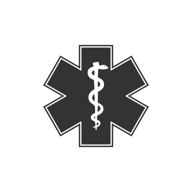 ilustrações, clipart, desenhos animados e ícones de símbolo médico do ícone da emergência-estrela da vida isolado. projeto liso. ilustração do vetor - pharmacy symbol surgery computer icon