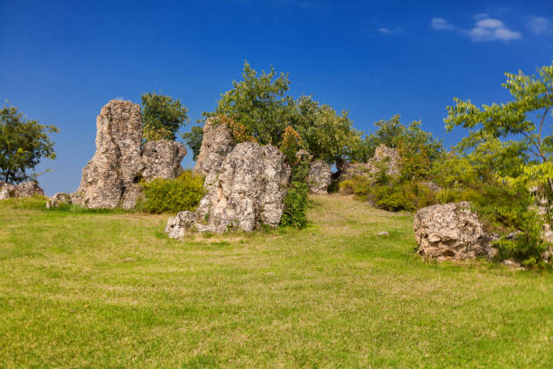 A rock formation park near the village Nymfopetra in north Greece stock photo